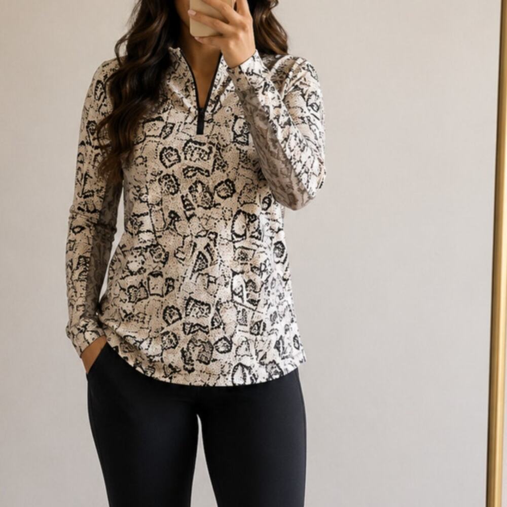 IBKUL🌿Women's Large Quarter Zip Pullover Top Snake Print Mesh Vent Golf Tennis